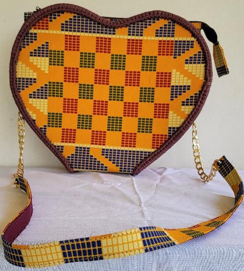 Kente print heart-shaped bag