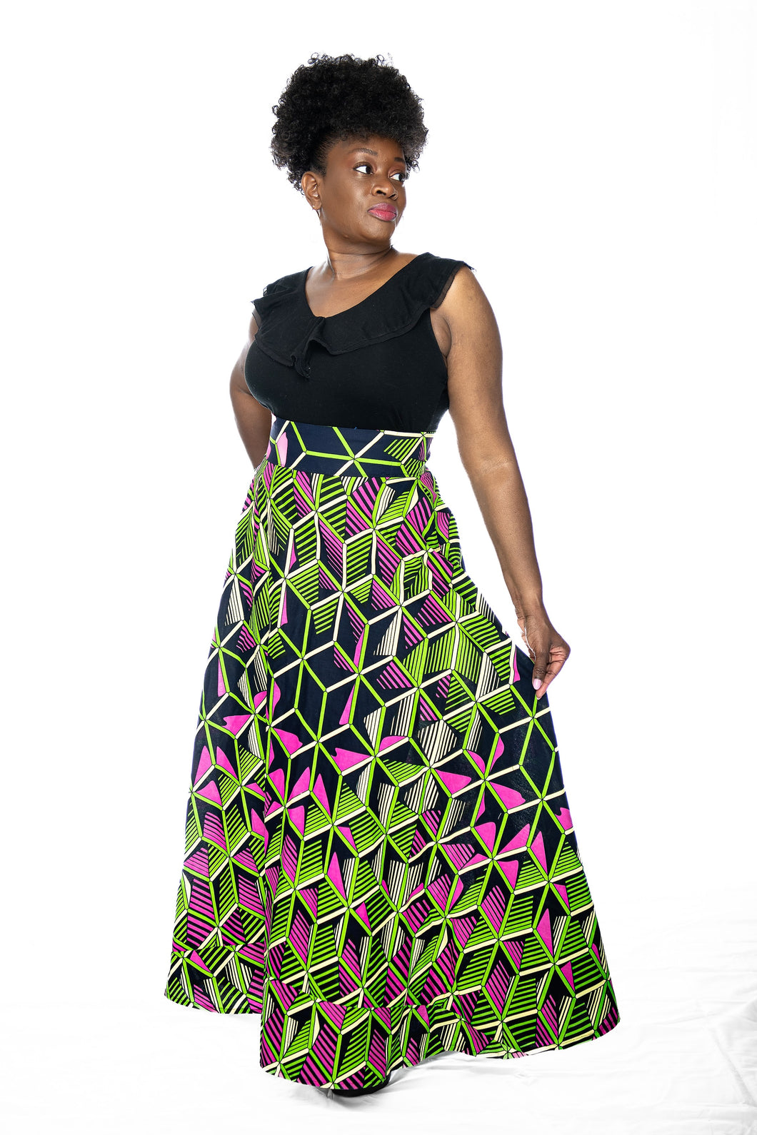 Pink and green maxi skirt